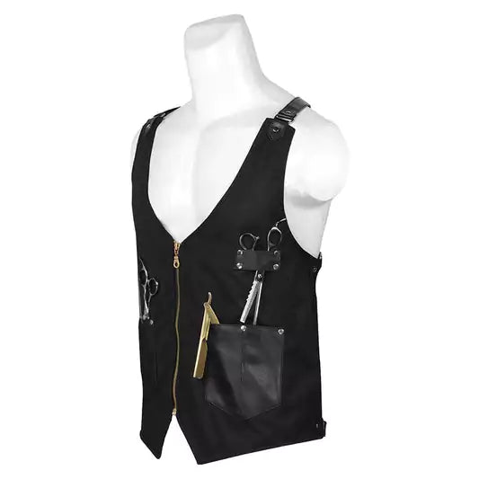 traditional light weight denim barber vest black