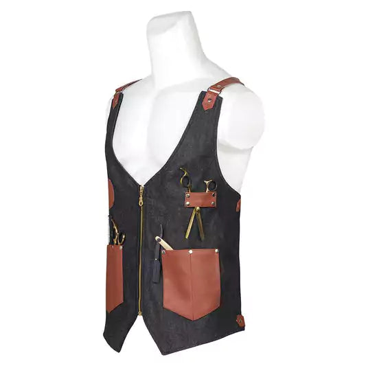 Traditional Light Weight Denim Barber Vest Brown