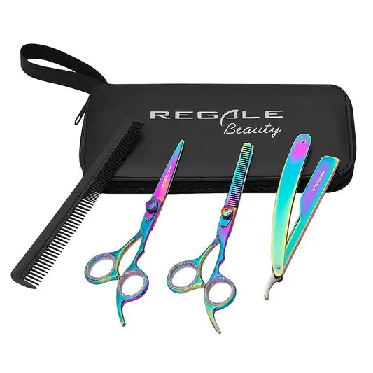 Fraizer Pro Rainbow Finish Haircutting Thinning Razor & Comb Kit