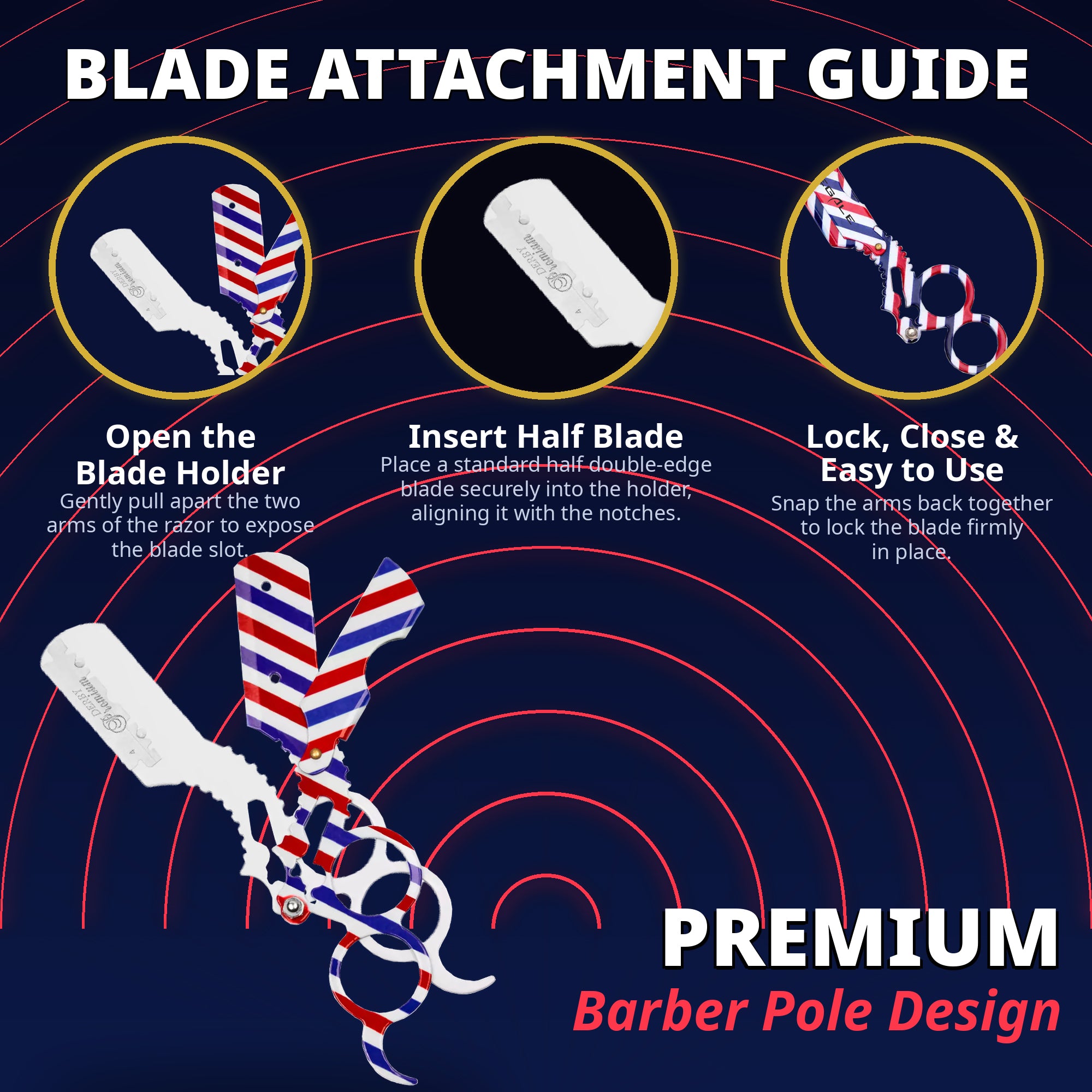 Regale Barber Pole Straight Razor | Dual Finger Insert Professional ...