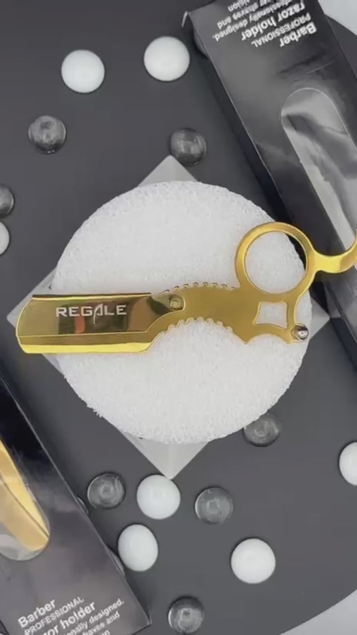 Regale Titanium Gold Finger Insert Straight Edge Razor | Professional ...
