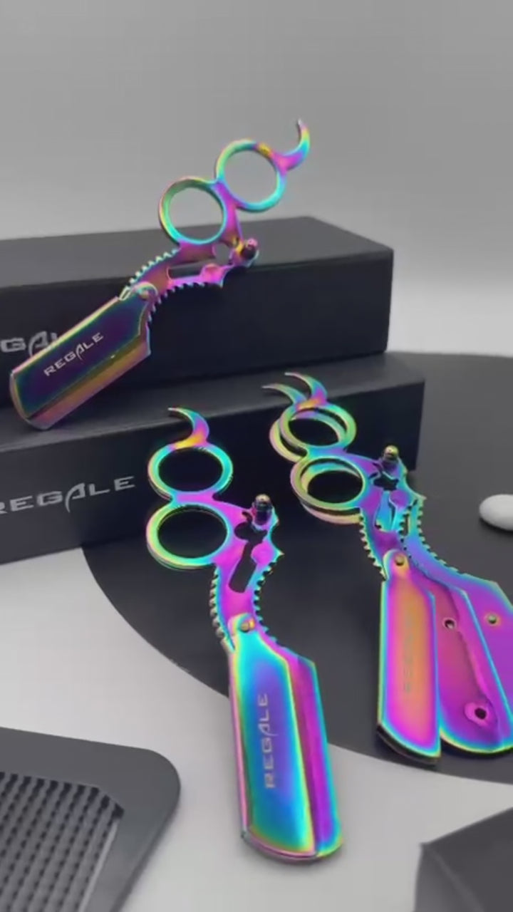 REGALE Premium Rainbow Straight Razor | Dual Finger Insert Barber Razor ...