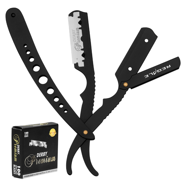 REGALE Matte Black Straight Razor With Replaceable Blade