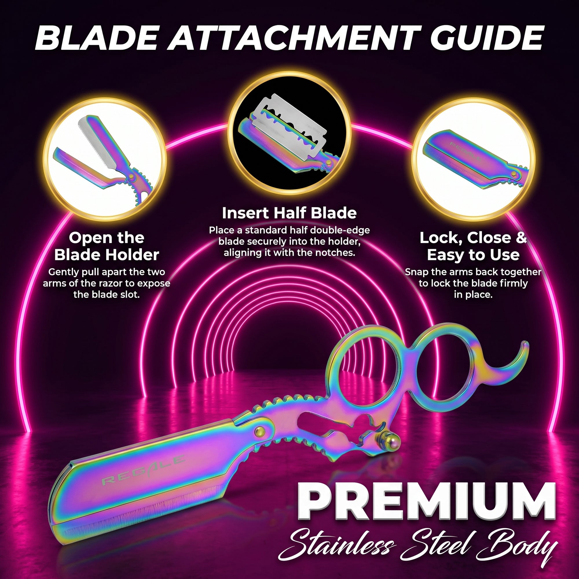 REGALE Premium Rainbow Straight Razor | Dual Finger Insert Barber Razor ...