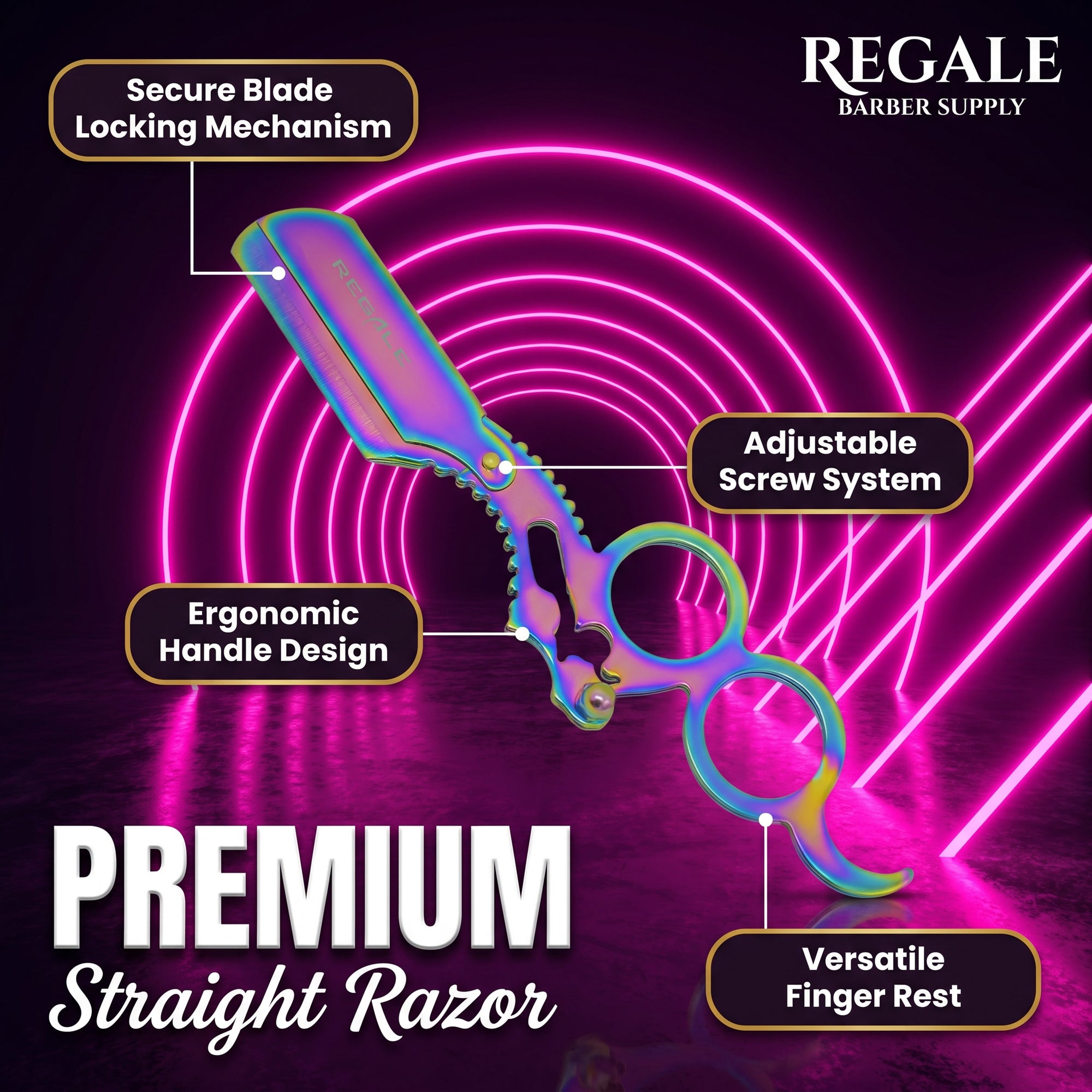 REGALE Premium Rainbow Straight Razor | Dual Finger Insert Barber Razor ...