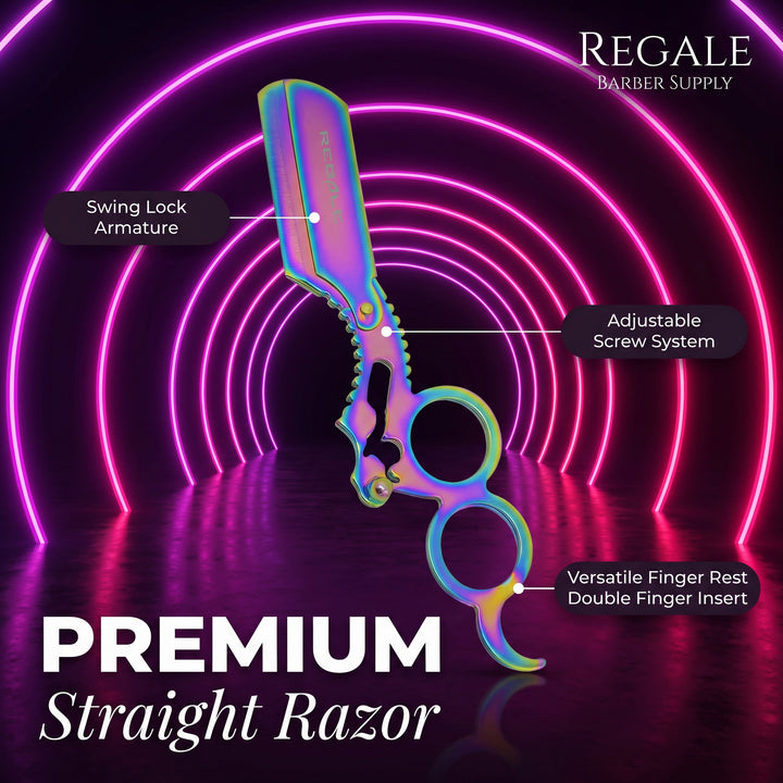 REGALE Premium Rainbow Straight Razor | Dual Finger Insert Barber Razor ...