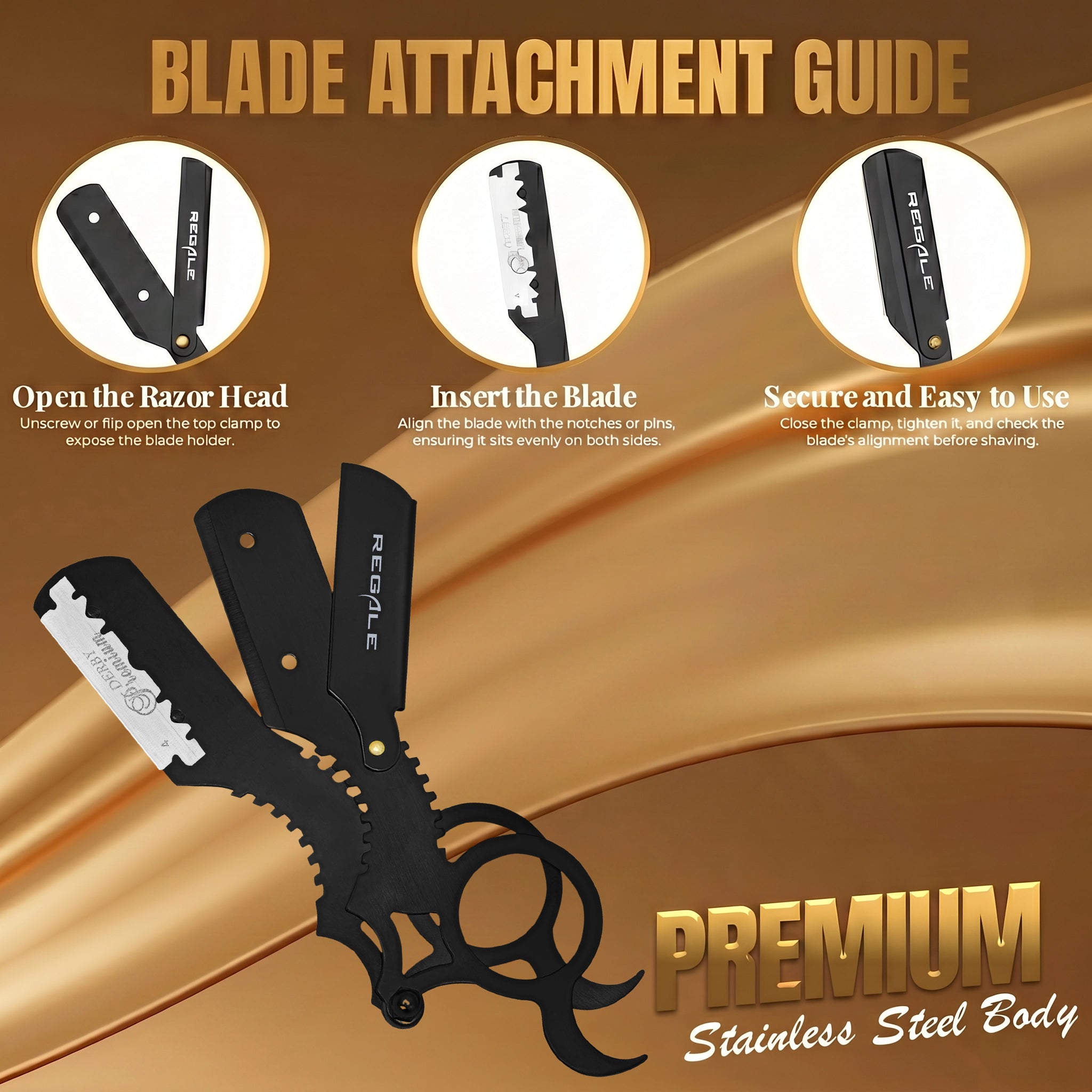 Custom Razorblade Insert Regale Professional Finger Insert Straight Edge Razor | Matte Black ...