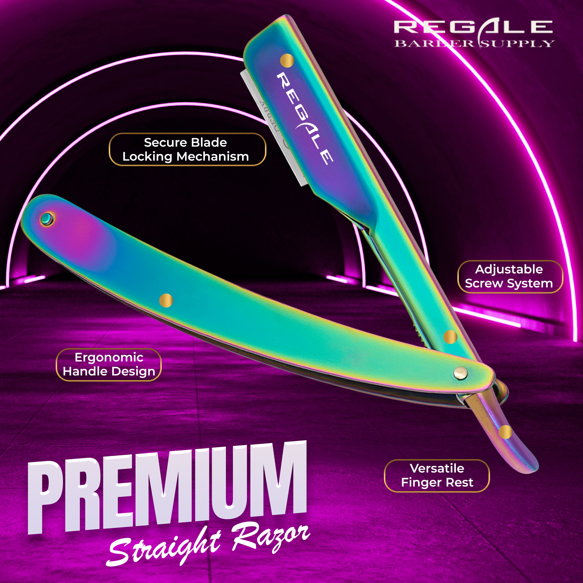 Rainbow Razor Regale Rainbow Holographic Straight Edge Razor – Regale Barber Supply