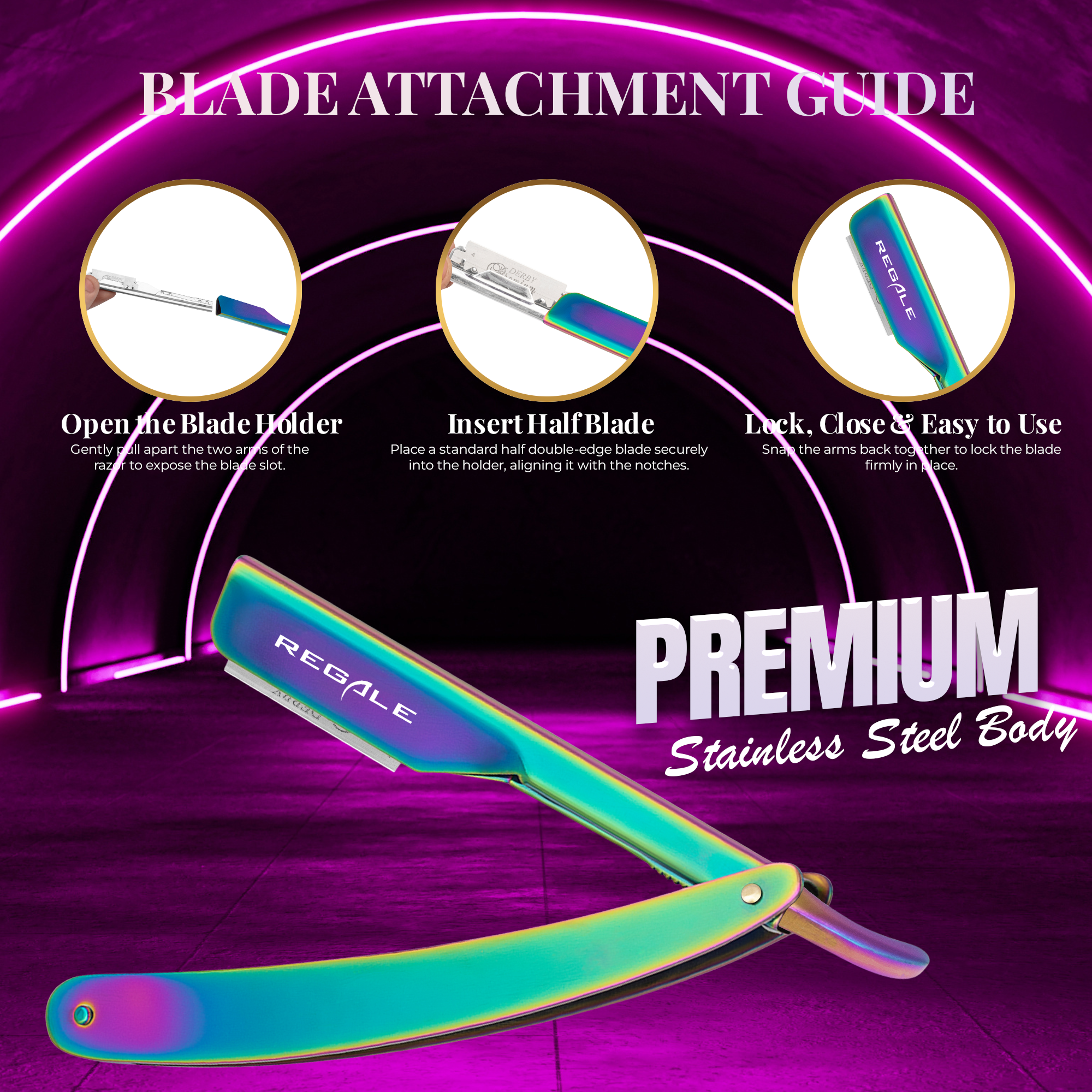 Rainbow Razor Regale Rainbow Holographic Straight Edge Razor – Regale Barber Supply