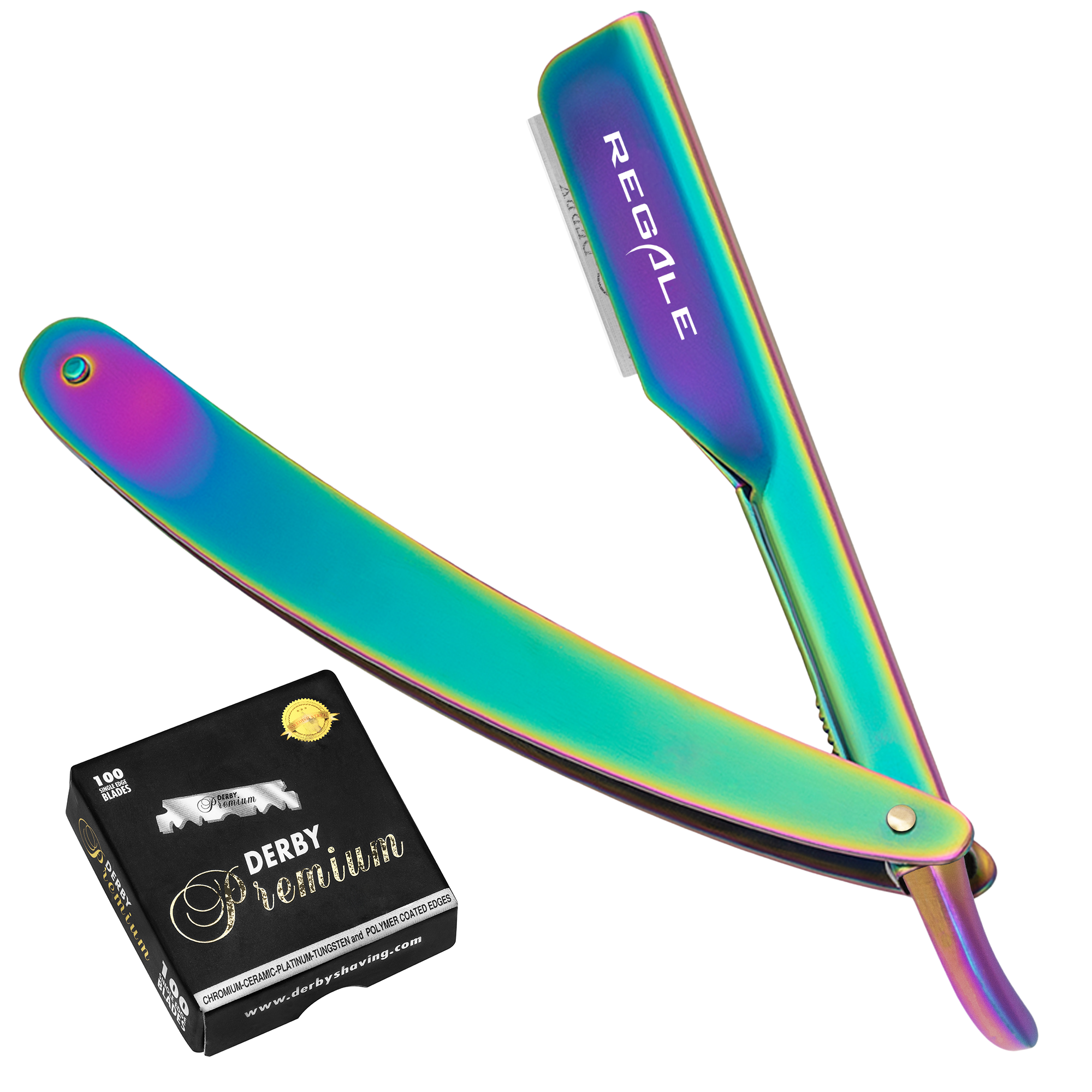 Regale Rainbow Holographic Straight Edge Razor – Regale Barber Supply