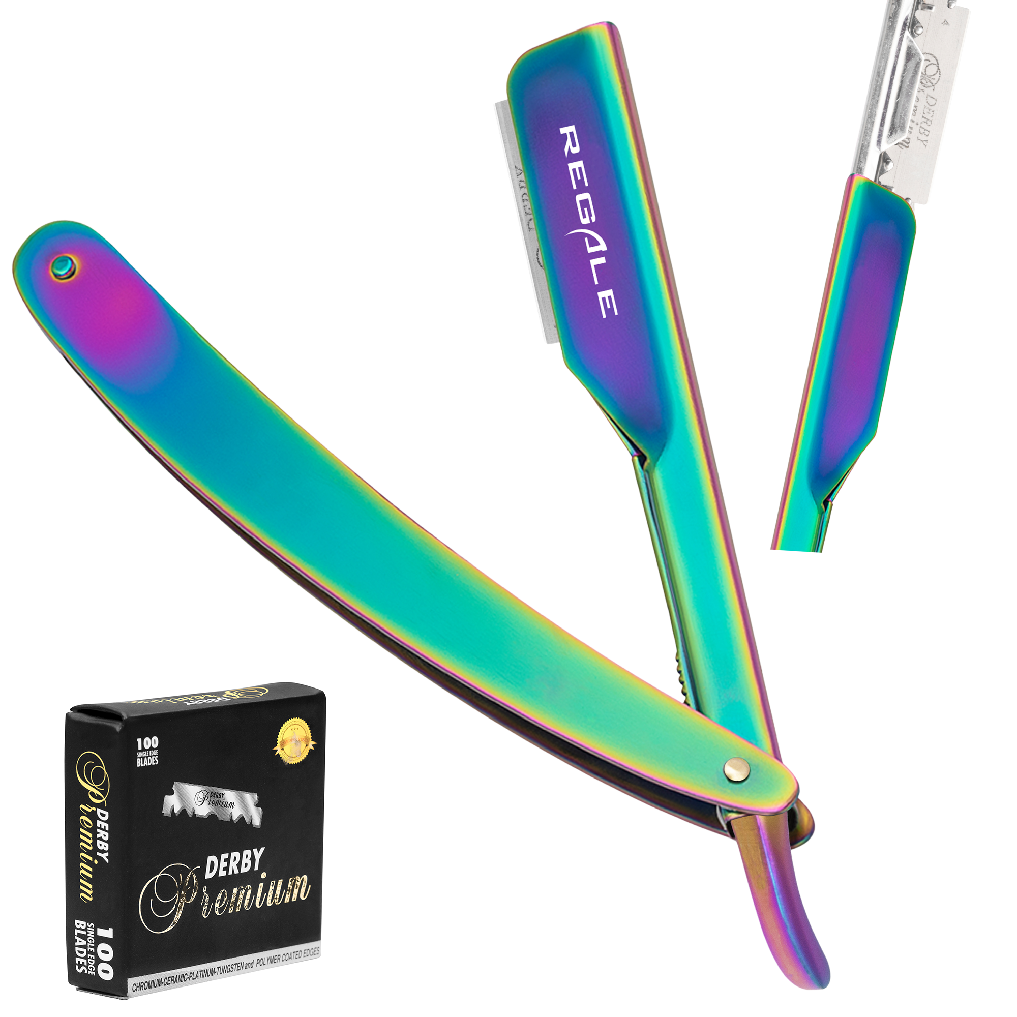 Regale Rainbow Holographic Straight Edge Razor – Regale Barber Supply