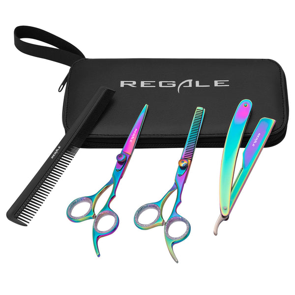Regale Frazier Pro Rainbow Finish Haircutting Thinning Razor And Comb Kit