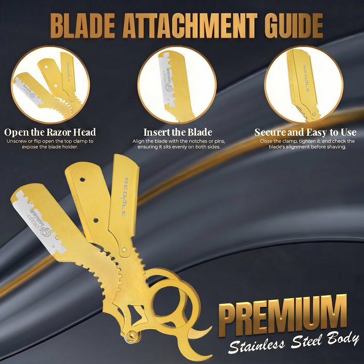 Regale Titanium Gold Finger Insert Straight Edge Razor | Professional ...