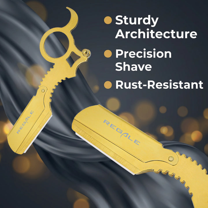 Golden Edge Razor Regale Titanium Gold Finger Insert Straight Edge Razor | Professional ...